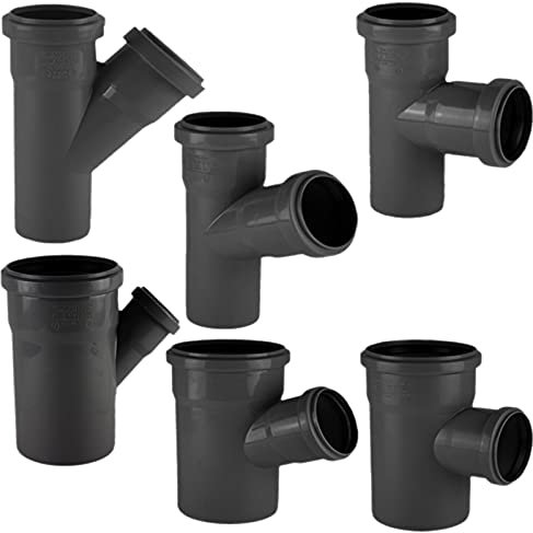MegaHaustechnik HT Abzweig DN40 auf DN40 Winkel 45° Grad Abzweig Außendurchmesser 40mm 4cm x Rohr AußenØ 40mm 4cm 2 Steck Muffen Gummi Dichtungen Abwasser Abfluss Leitung HTA Kunststoff PP grau