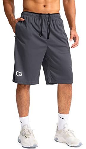 Men's Basketball Shorts with Zipper Pockets Lightweight Quick Dry 11 Long Shorts for Men Athletic Gym(Dark Gray,XXL)