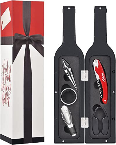 Kato Tirrinia Kit Accessori per apribottiglie di Vino, Kit apribottiglie di Vino con Adesivo per Bevande, apribottiglie, Tappo Bottiglia, tagliafoglie, Anello