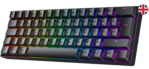 GK61 Mechanical Gaming Keyboard - 62 keys Multi Color RGB Illuminated LED Backlit Wired Programmable for PC/Mac Gamer - ISO UK Layout Clicky Switch (Gateron Optical Blue)