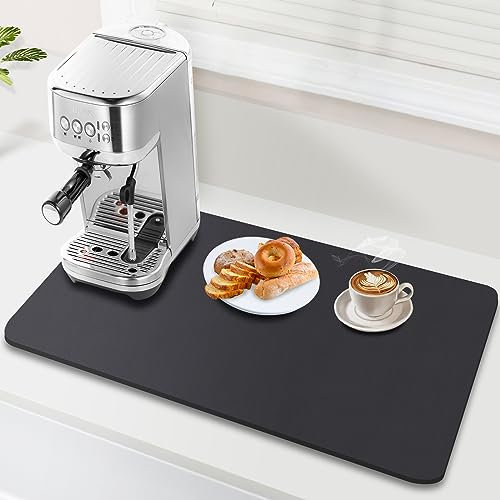 FUMAX Kaffeematte Kaffeemaschine Unterlage, Abtropfmatte Geschirr für Küchenarbeitsplatte, Unterlage Kaffeemaschine Abtropfmatte, Super Saugfähig, Versteckt Flecken Gut, 40x60cm, Schwarz