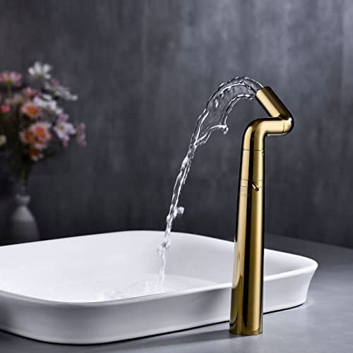 chicstyleme Waschtischarmatur Einhebelmischer Spülbecken Mischbatterie Armatur |Warm- und Kaltwasserhahn |Elefantennase Universalauslauf höhe 27 cm|Niederdruck Armatur Messing| (Gold)