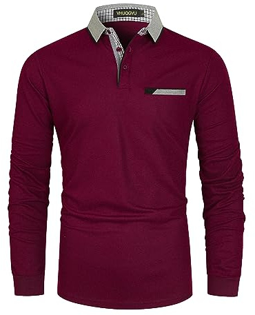 VHUQGVU Mens Stylish Polo Cotton Long Sleeve Contrasting Color Regular Top Golf Shirt,red,XXL