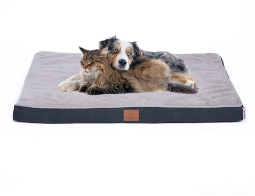 Orthopädisches Premium Hundebett mit Egg Foam, extra Halteschalufe, Wasserdichter Innenbezug, Hundesofa, Hundekissen, waschbar, flauschig, Bezug abnehmbar, 91 x 69 x 8 cm, hellgrau (L)