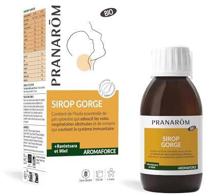 PRANARÔM - Aromaforce - SIROP GORGE MIEL/RAVINTSARA BIO - Gorge et Système Immunitaire - Aux Huiles Essentielles - Ravintsara et Pin Sylvestre et Miel - 150 ML
