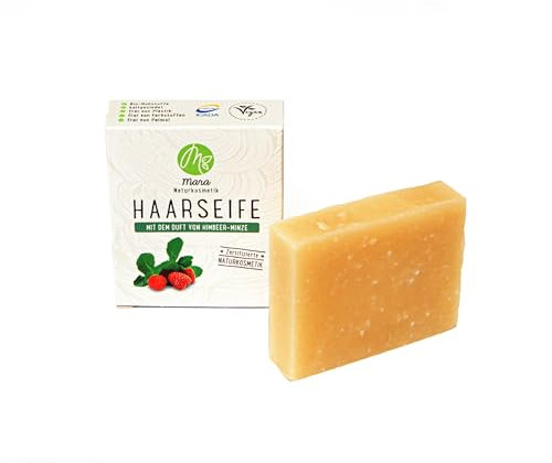 Mara Naturkosmetik - Feste Haarseife Himbeer-Minze – Pflegende Wellness Reinigung ohne Palmöl - Frauen, Männer – Naturseife, nachhaltig, vegan, bio, umweltfreundlich, handgemacht, zertifiziert 1x90g