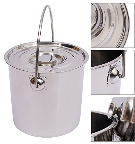 20L Edelstahl Eimer Lebensmittel Industrie KüChen MüLl Futter Lebensmitteleimer Milcheimer Garteneimer Gastronomie Baueimer Mit Deck+Tragegriff FüR Lagern UmfüLlen (Eimer+Deckel(ohne Wasserschöpfer))