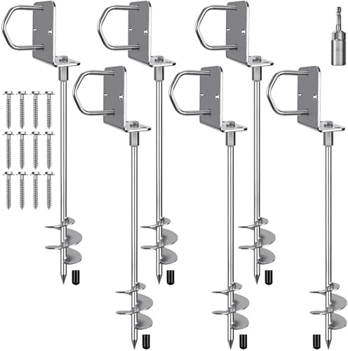 Insaga Picchetti per tenda, resistenti picchetti in metallo, ancoraggio a terra, 51 cm, lama a spirale, kit per altalena/campeggio/capannone/cane/tettoia con piastra fissa, confezione da 6