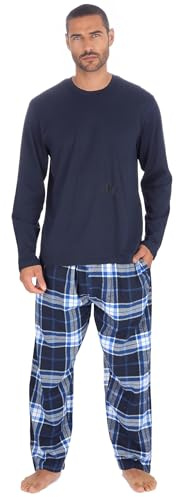 INSIGNIA Mens Jersey Long Sleeve Top With Cotton Flannel Bottoms Pyjamas Sets (UK, Alpha, XXL, Regular, Regular, Navy)