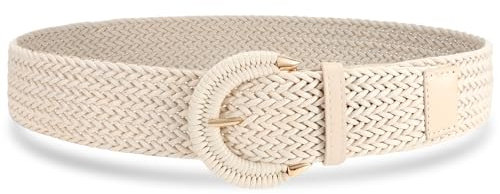 VONMELLI Frauen geflochtener Rattan breiter Gürtel gewebter Taillengürtel mit Halbkreisschnalle für Sommerkleid Jeans Hosen Beige L