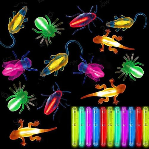 Piucrty Halloween Leuchtende Tiere Knicklichter Party Set 30Pcs Scherzartikel Kinder Glow in the Dark Tierfiguren Tombola Preise Neon Party Deko Mitgebsel Kindergeburtstag Gastgeschenke Give Aways