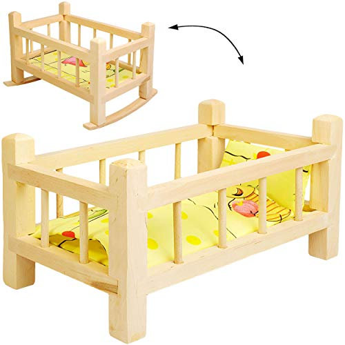 alles-meine.de GmbH 2 in 1: großes Puppenbett & Puppenwiege - Holz - UMBAUBAR - 43 cm lang - mit Bettzeug - Bett aus Naturholz - für Puppen groß Holzwiege Schaukelbett Mädchen - ..