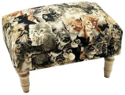 AcaciaHome Stylish & Durable Tapestry Deluxe Upholstered Ottoman Footstool with Drawer - Solid wood Lounge Padded Removable Legs Stool for Home, Bedroom, Living Space or Office (Cat Fabric)