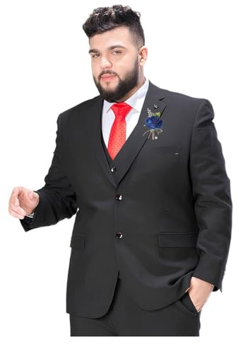 Traje De 2 Piezas Para Hombre De Talla Grande, Conjunto De Chaqueta Y Pantalón Para Boda Ligero De Verano, Con Ramillete De Rosas Y Ramillete De Rosas En La Muñeca(Black A3,8XL)
