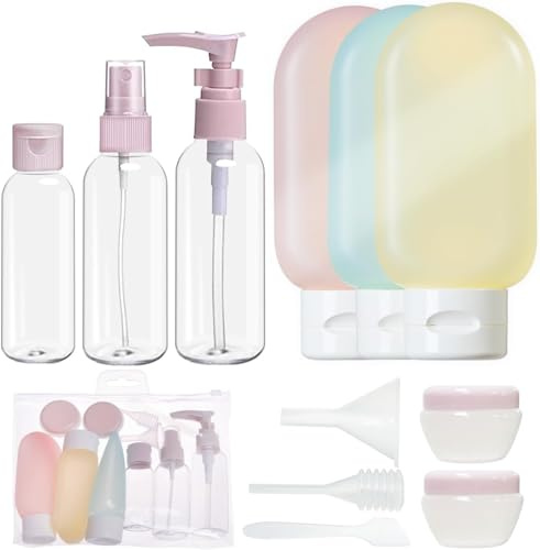 Luxiremi Resebehållare-set, resetillbehör, läckagesäker, klämbar, påfyllningsbar, med fickor för kosmetika, schampo, lotion, vätskor, 15 stycken, flerfärgad (färg-2)