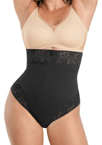 SHAPELLX Womens Thong Shapewear Tummy Control Shaping Thong Panty Black L