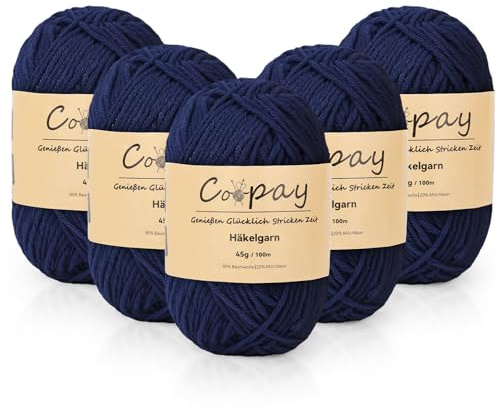Coopay Wolle zum Häkeln, 225g (5x45g) Weiches Häkelgarn, 5 Faiding Wolle zum Stricken, Babywolle zum Häkeln für Anfänger, Super Weich Häkelgarn Babywolle für Häkel- und Strickprojekt - Marineblau