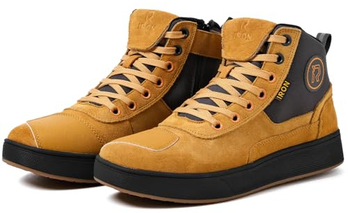 RIDEIRON Scarpe Moto Uomo Donna Conforme CE Stivali Moto,Antiscivolo Rinforzato Suola Ispessita Impermeabili Traspiranti alla Moda con Zip Laterale,Supporto alla Caviglia e Shift Pad Giallo 42