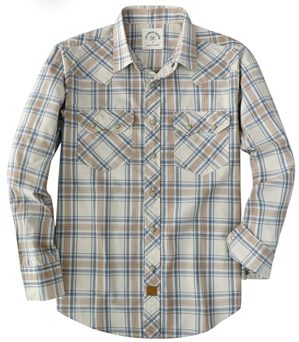Dubinik® Westernskjorta för herrar, långärmad lätt bomullsskjorta med pärlemorknappar, rutig vintage-arbetsskjorta i avslappnad cowboy-stil