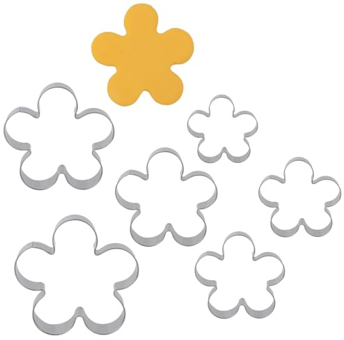 Juego 6 Cortadores de Galletas Flores con Forma, 6 Tamaños de Cortadores Galletas Acero Inoxidable con Forma Flores Cinco Pétalos Moldes para Fondant Herramienta para Hornear Muffins y Más