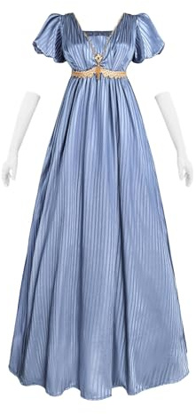 FCCAM Longue robe empire de bal de style vintage et victorien, inspirée de Jane Austen au temps de la régence anglaise, avec gants inclus, pour femme