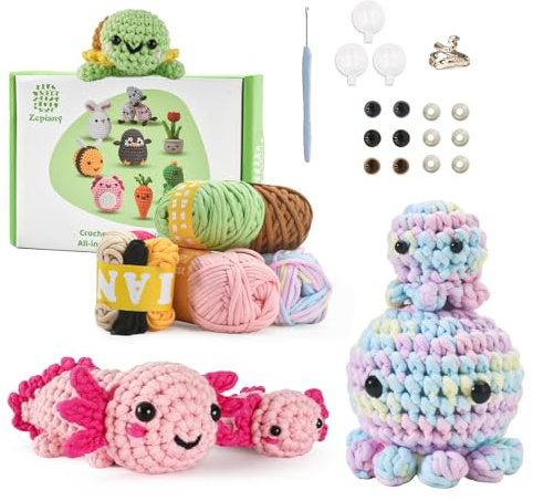ElysiumEq Crochet kit for Beginners, Amigurumi Crochet Kit Animals Crochet Kit, All-in-One Crochet for Beginners, Crochet Kit for Beginners Crochet Set with Step-by-Step Video Tutorials