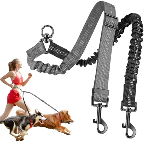 Correa Doble para Perros, sin Enredos, Giratoria 360° Correa Doble Perro, Ajustable, con Amortiguación y Reflectante Correas para Perros Extensible para Pasear y Adiestrar a Los Perros con Seguridad