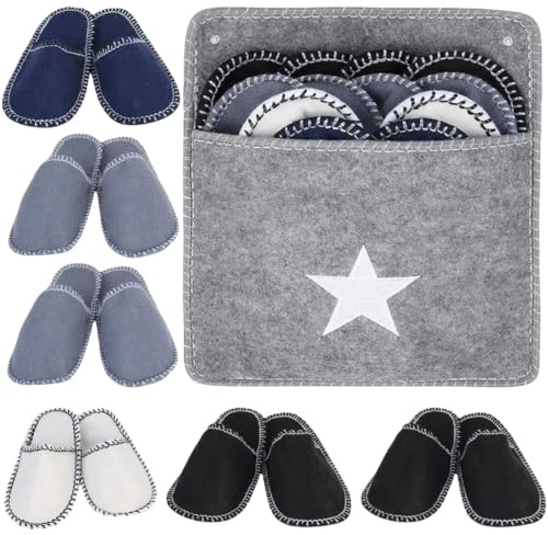 Keltorio 6 pares de zapatillas de casa de invitados de fieltro: pantuflas de fieltro antideslizantes, cómodas pantuflas para invitados, zapatillas para casa y hotel, juego de zapatillas con bolsa de