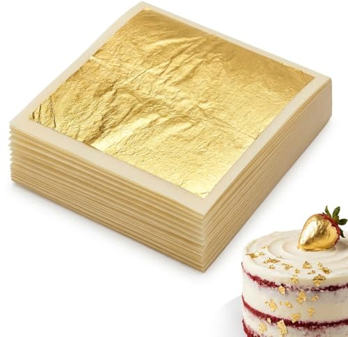 Hoja de Oro de 24 Quilates Oro auténtico Decorativo para Tartas, Hornear, Hojas de Oro, para Manualidades, Chocolate, máscaras faciales, Arte de uñas, Tartas, Fines artísticos