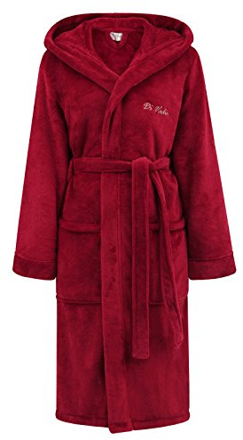 Di Vadini Unisex Herren Damen Bademantel Florenz mit Kapuze I Morgenmantel flauschig I Nachtwäsche aus edler Mikrofaser Farbe: Bordeaux.red Gr. XS