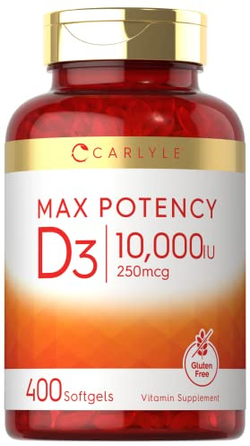 Carlyle Vitamin D 10000 IU 400 Softgels | Value Size | Max Potency | Non-GMO, Gluten Free Supplement