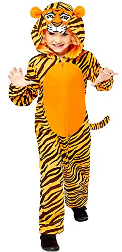 amscan 9908793 barn allt-i-ett tiger maskeraddräkt djurkostym zoo vecka flickor pojkar outfit (ålder 8-10 år)