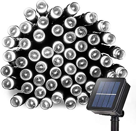 Lamker 12 m 100 LED-solcellslampor, 8 lägen, vattentätt vitt ljus, ljusslinga, utomhus, dekoration för trädgård, terrass, balkong, fönsterstaket, julgran, bröllop, älvljus
