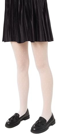 Conte elegant Dotsy Schicke Kinderstrumpfhose - Alltagsstrumpfhosen - Strumpfhose mit Verstärktem Höschenteil - Feines Punktmuster - Bequem - 30 DEN - 140-146 - Bianco - 1 Stück
