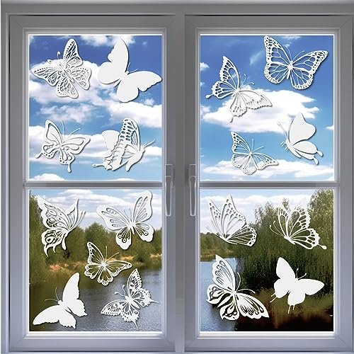 Fjäril Suncatcher Sticker, 24 Prisma Fönsterklistermärken Fågelskydd, Fönsterbilder Fågelskydd Selvhäftande, Fågelklistermärke Fönster Vit