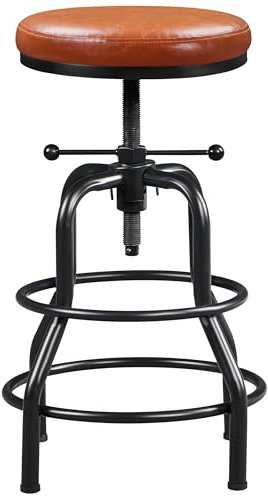 Yaheetech Vintage Barhocker Höhenverstellbarer Schraubhocker Barstuhl mit Dickem Kissen Montagefreie Hocker aus Kunstleder fürs Esszimmer/Küche/Bar/Salon/Café, Hellbraun