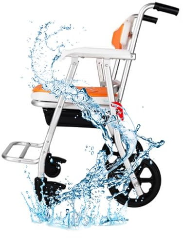 Silla de ducha plegable para inodoro, silla de ducha 4 en 1 con ruedas, taburete de ducha, silla de bañera, montaje sin herramientas, silla de baño, asiento de ducha para personas mayores, ancianos