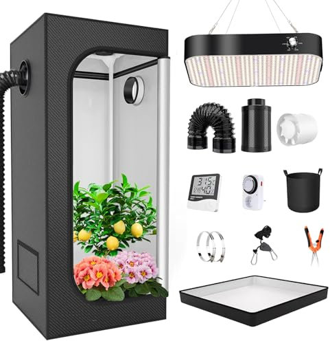 ZRBDDEF Growzelt Komplettset,Hydrokultur-Anbauzelte für Pflanzen,mit Beobachtungsfenster und Bodenwanne,mit 200W LED Vollspektrum Grow Lampe Dimmbar,Indoor-Wachstumszelt für Anzucht Gemüse Kräuter