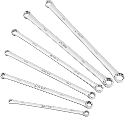 EZARC Extra Long Box End Wrench Set, Metric Combination Durable Aviation Spanner 6PCS CRV 8mm - 19mm