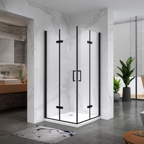 ATÉA-BLACK Cabine de douche H 180 cm, 90 x 100 cm, 2 portes pliantes et pivotantes, verre transparent