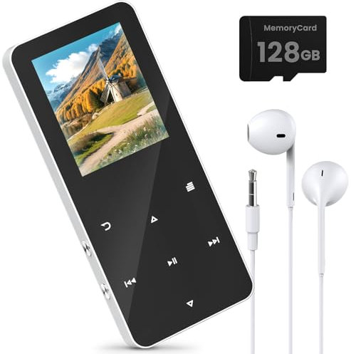 128GB Mini MP3 Player Bluetooth,MP3-MP4 Spieler mit Lautsprecher,Kopfhörer,TF-Kartenslot,Abspielgerät Für Hörbücher, 1.8 Farbbildschirm,Mini Radio,Video,Sprachaufzeichnung,mit Sportarmband