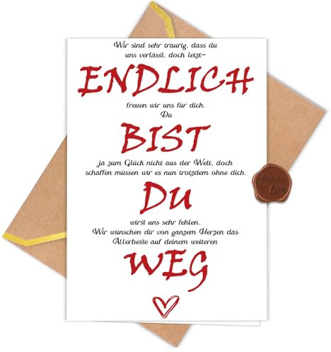 WenmthG Abschiedskarte Kollegen (Klappkarte mit Umschlag und Wachssiegel) - Abschiedsgeschenk Kollegen - Karte zum Abschied Kollegin Kollege - Ruhestand, Rente, Renteneintritt, Jobwechsel Geschenk