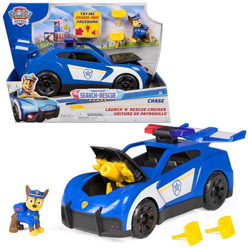 Paw Patrol: Search & Rescue, Auto della Polizia di Chase con Personaggio e 2 Proiettili, Luci, Suoni e Lanciatore Nascosto, Giocattoli per Bambini e Bambine, 3+ Anni