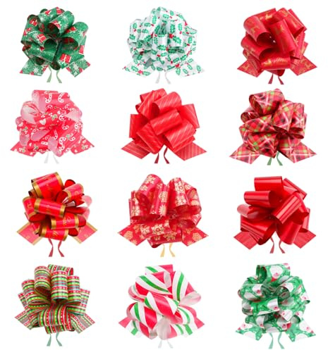 G2PLUS 12PCS Fiocchi per Pacchi Regalo: Coccarde Fiocco Autotiranti Grandi Fiocchi Decorativi per i Regali di Natale,Natale Matrimonio Partito Decorazioni Auto