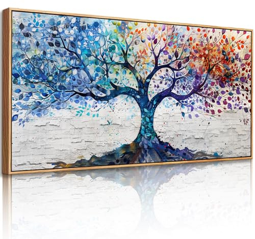 JHHUAMO Cuadros Decoracion Salon Modernos, Grandes Laminas para Cuadros, Lienzo Decorativo con Marco Colorida del Árbol de la Vida para Dormitorios Oficina Habitacion Pasillo 50x100 cm