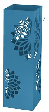 Baroni Home Paragüero de diseño moderno de metal con diseño de mandala, 2 ganchos y bandeja para la lluvia extraíble, 16 x 16 x 49 cm Azul