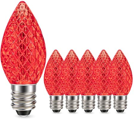 Ruiandsion 6 PZ Lampadine LED C7 Sostitutive Natalizie Rosse, 0.6W 220V Base Candelabro E12, Lampadine LED Antirottura e a Risparmio Energetico per Luci a Stringa Festive da Interno ed Esterno