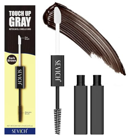 Gowwim Mascara per capelli, formula delicata copre i capelli grigi e le zone più luminose. Asciugatura rapida e lavabile, design a doppia punta per capelli dall'aspetto naturale, 7 ml, marrone scuro