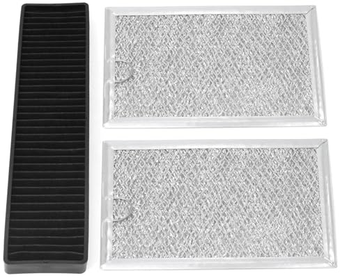 GLOXTED Microwave Filter Set Compatible with GE JVM7195SK6SS PNM9216SK5SS JVM7195EK5ES JNM7196DK5BB JVM7195DK5WW JNM7196SK6SS Microwave Oven Grease & Charcoal Filters Replacement Part, 3 Pack
