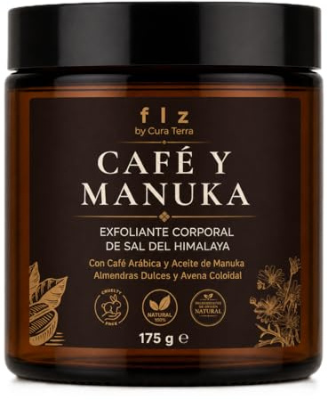 Himalayasalt kroppsskrubb med arabiskt kaffe och Manuka – naturlig kroppsskrubb med mandelolja, kolloidal havre och vitamin E – mjukt och förnyat läder – 175 g